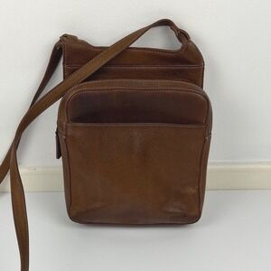 Vintage Fossil Brown Leather Crossbody Bag Multi Pocket Messenger READ